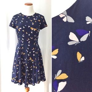 Stunning Zara Butterfly Navy Print Dress For Sale!